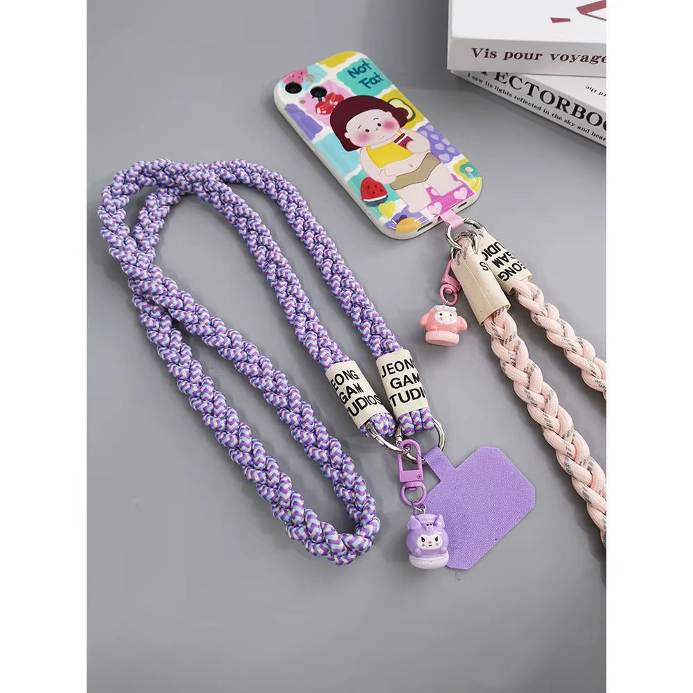 Crossbody Shoulder Lanyard for Mobile Phone Case with Patch Tab Colorful Nylon Necklace Strap String Ropes Phone Accessories