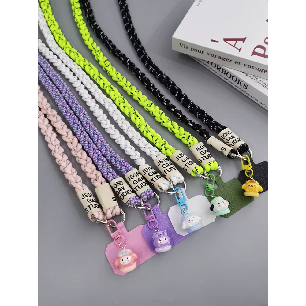 Crossbody Shoulder Lanyard for Mobile Phone Case with Patch Tab Colorful Nylon Necklace Strap String Ropes Phone Accessories