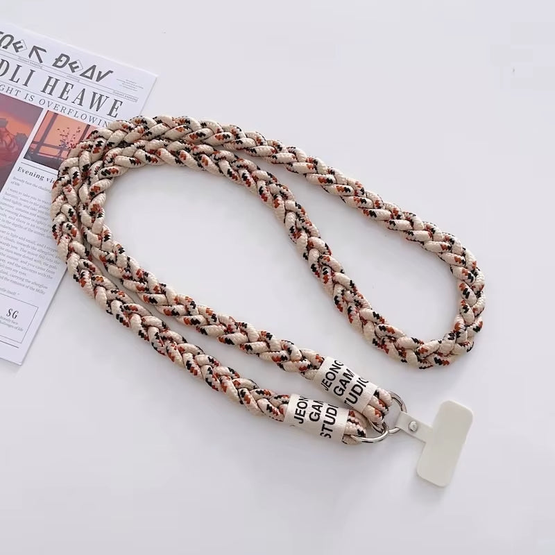 Crossbody Shoulder Lanyard for Mobile Phone Case with Patch Tab Colorful Nylon Necklace Strap String Ropes Phone Accessories