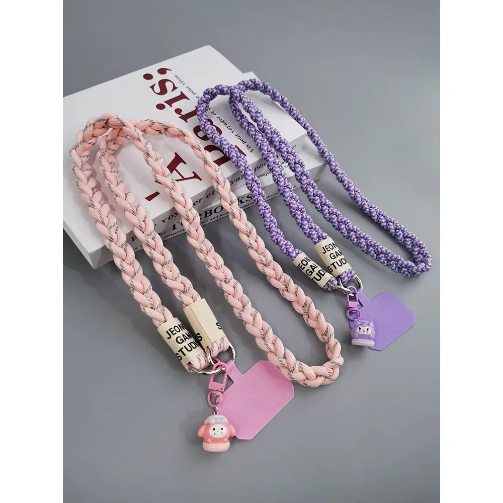 Crossbody Shoulder Lanyard for Mobile Phone Case with Patch Tab Colorful Nylon Necklace Strap String Ropes Phone Accessories