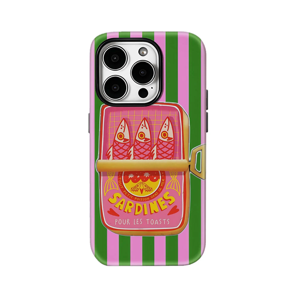 Sardines Green Pink Stripe Iphone17 Must-Haves Phone Case for Iphone 17 16 15 14 13 12 11 Pro Max plus Double-Layer Back Cover
