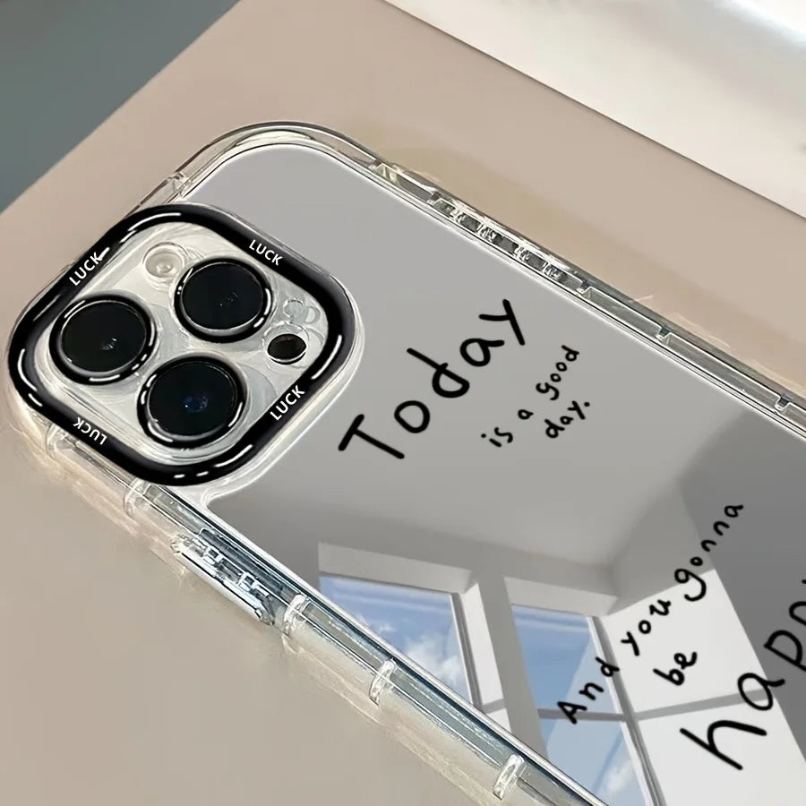 Creative English Mirror Phone Case Suitable for Iphone 17 16 15 14 13 12 11 Pro/Max/Plus anti Drop Transparent Cream Soft Case