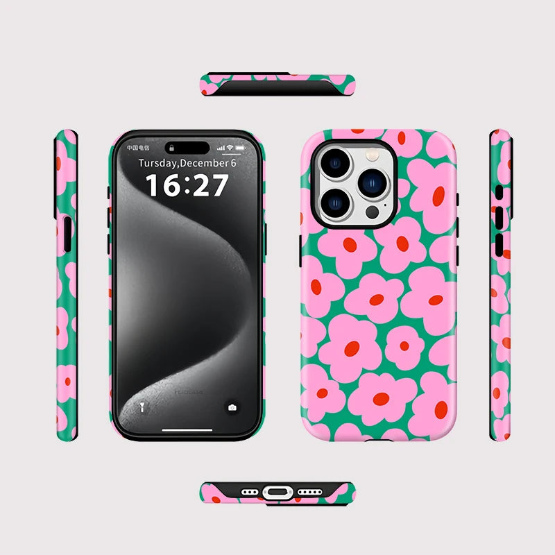 Magnetic Matte Bumper for Magsafe Case for Iphone 16 15 14 plus 13 12 11 Pro Max Shockproof Hard PC Flower Cover
