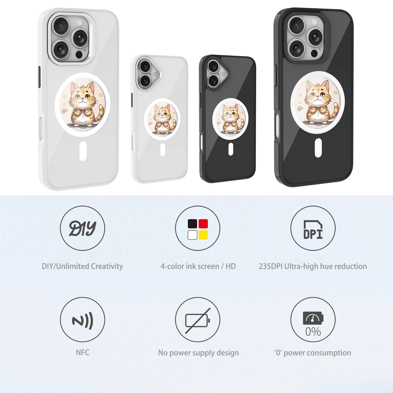 For Iphone 16/16Pro Max/15Promax round Screen High-Definition Ink NFC Function 235Dpi Smart Custom Phone Case Magsafe Compatible