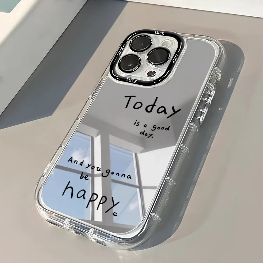 Creative English Mirror Phone Case Suitable for Iphone 17 16 15 14 13 12 11 Pro/Max/Plus anti Drop Transparent Cream Soft Case