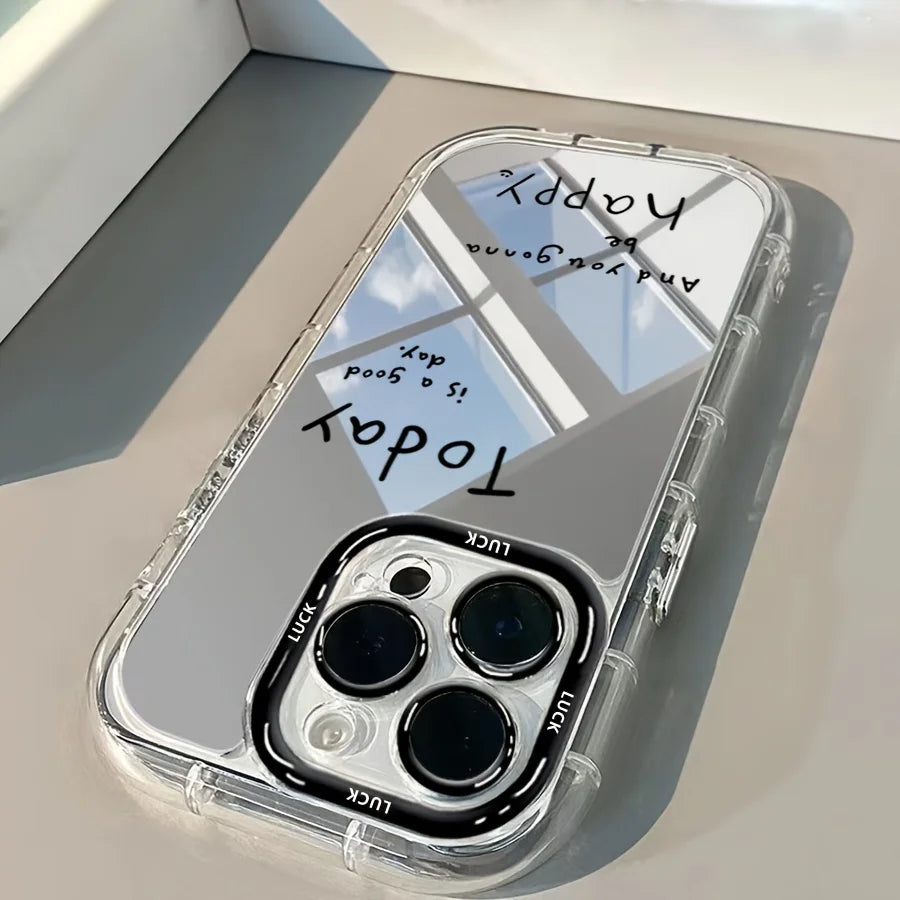 Creative English Mirror Phone Case Suitable for Iphone 17 16 15 14 13 12 11 Pro/Max/Plus anti Drop Transparent Cream Soft Case