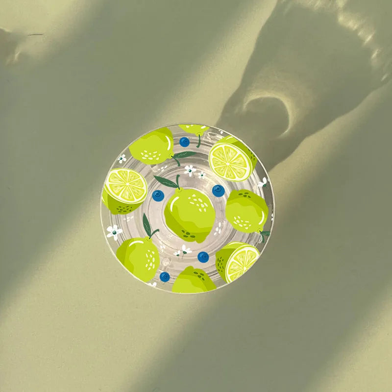 Cute Summer Fruit Yellow Lemon Griptok Clear Phone Grip Stand Holder for Iphone Samsung Huawei Xiaomi INS Transparent Bracket