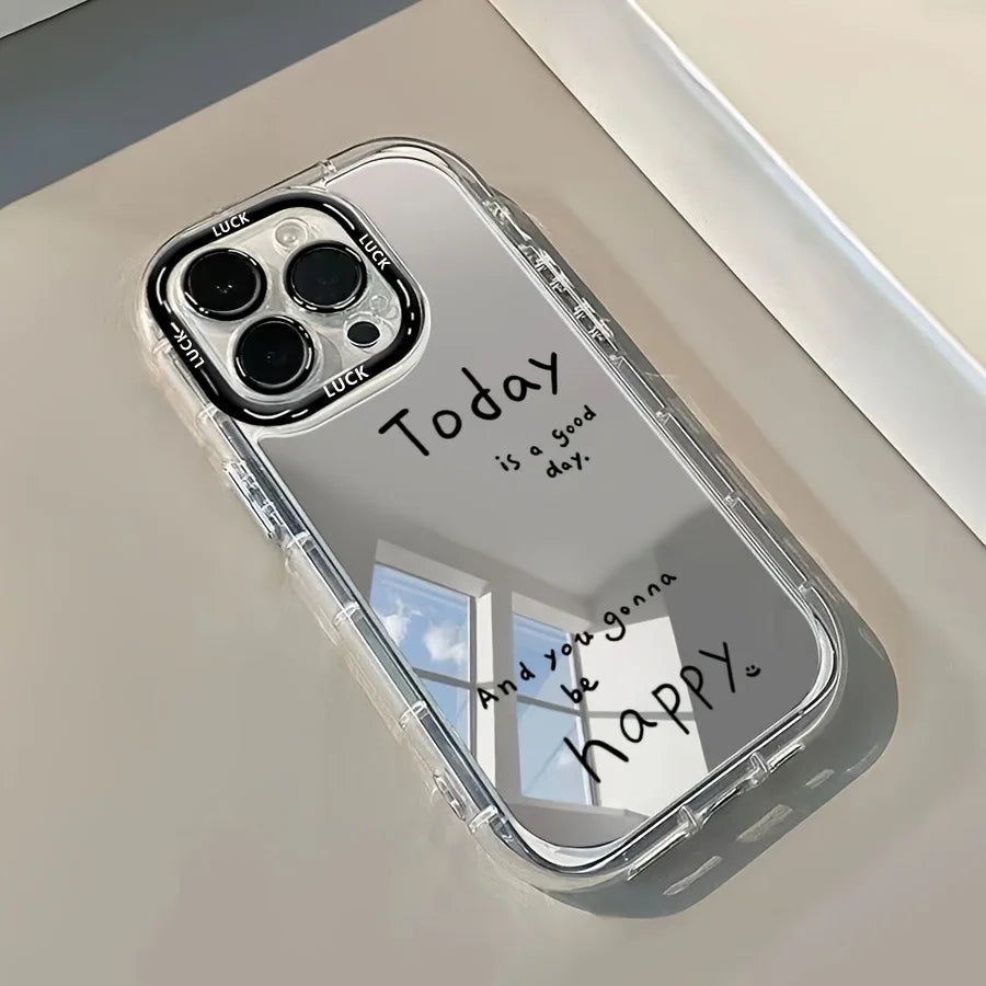 Creative English Mirror Phone Case Suitable for Iphone 17 16 15 14 13 12 11 Pro/Max/Plus anti Drop Transparent Cream Soft Case