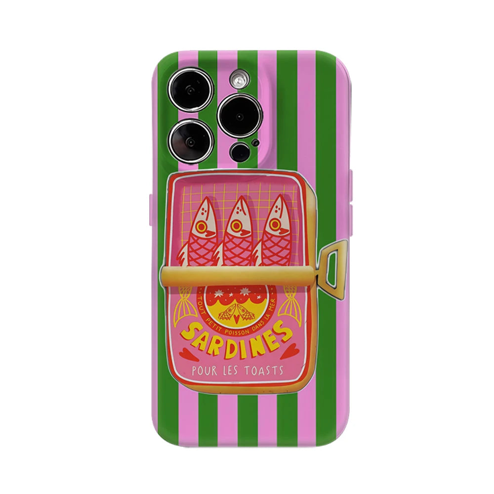 Sardines Green Pink Stripe Iphone17 Must-Haves Phone Case for Iphone 17 16 15 14 13 12 11 Pro Max plus Double-Layer Back Cover