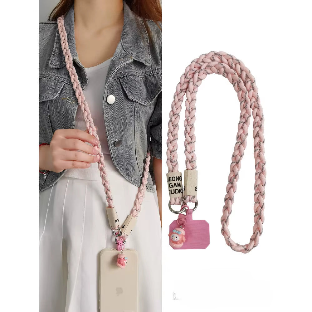 Crossbody Shoulder Lanyard for Mobile Phone Case with Patch Tab Colorful Nylon Necklace Strap String Ropes Phone Accessories